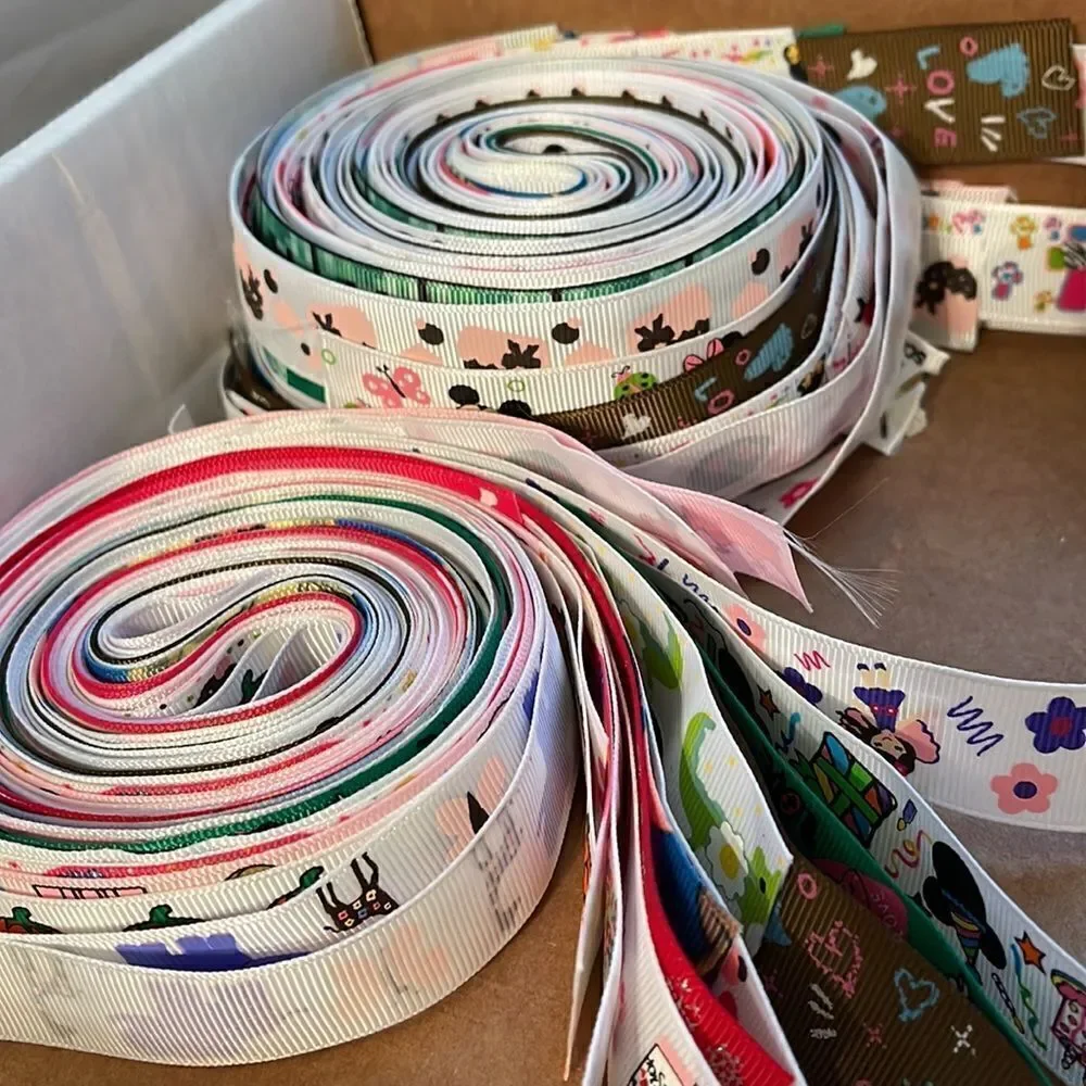 20 yards of 1-yard cut random ribbons NEW printed grosgrain 7/8” 1” bows variety